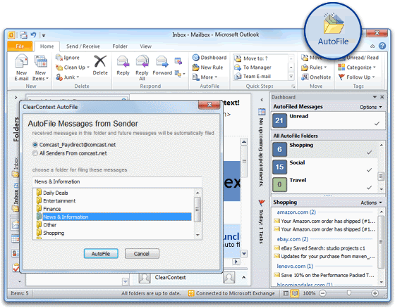 Click to view AutoFile for Microsoft Outlook 5.4.4 screenshot